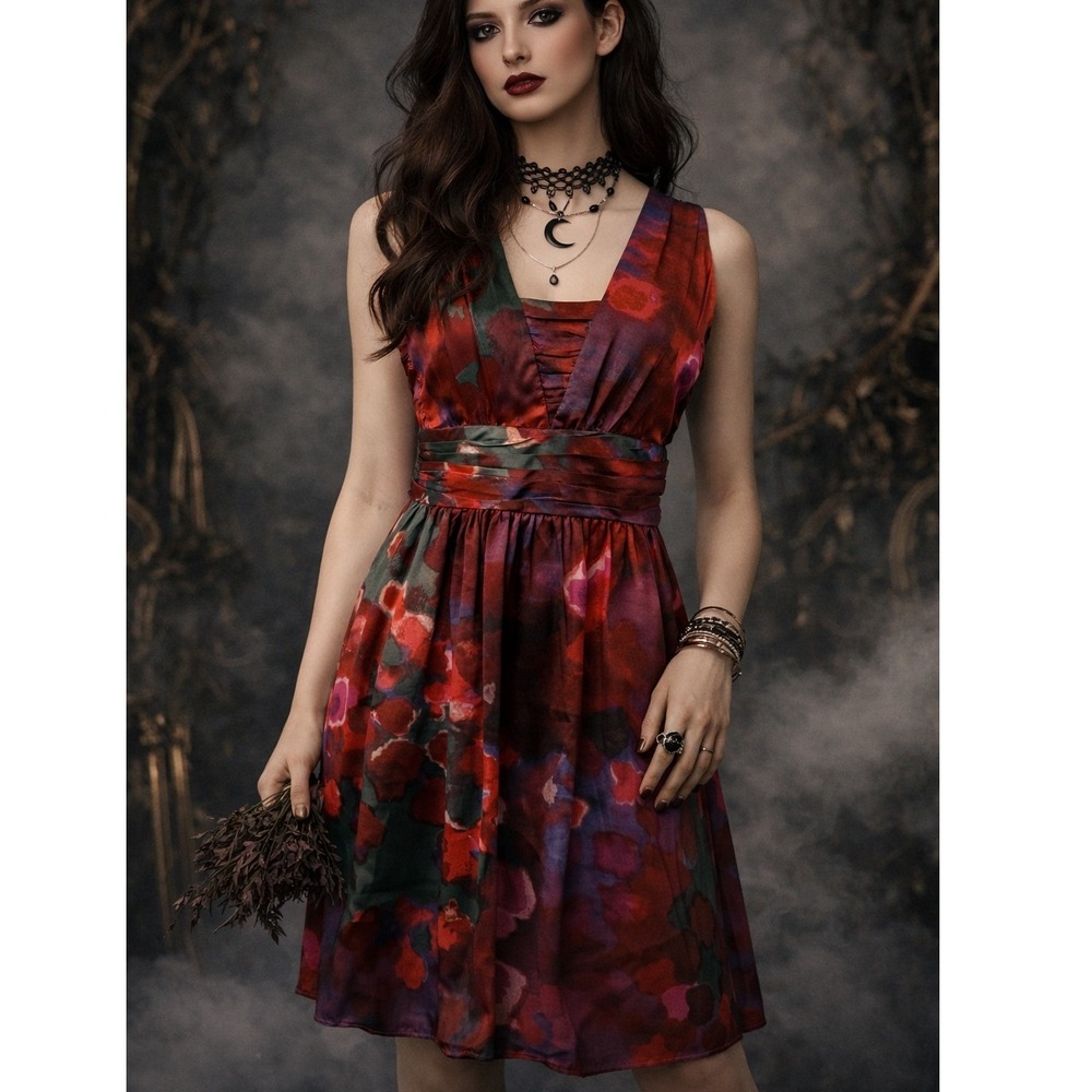 Banana Republic 100% Silk Floral Empire Waist V-Neck Whimsigoth Dress 2P